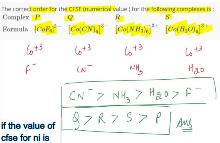 if the value of cfse for ni is : Solution with Formula